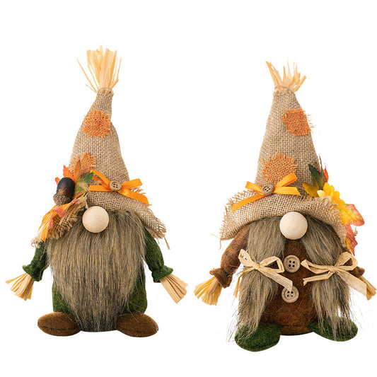 Charming Thanksgiving Linen Ornaments – Festive Straw Hat Dwarfs for Men & Women, Elegant American-European Pastoral Holiday Decor