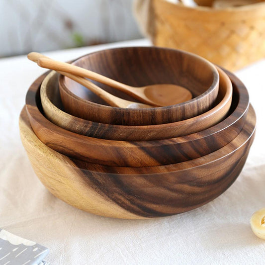 KiyomiCraft Japanese Natural Wooden Bowl – Handmade Food Container