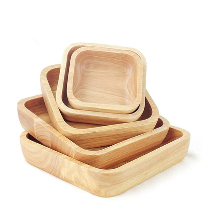 WoodSquare Japanese Rubber Wood Plate – Multi-Purpose Natural Serving Tray