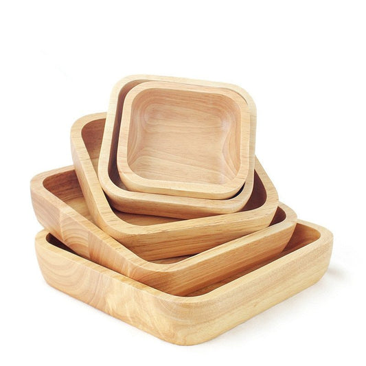 WoodSquare Japanese Rubber Wood Plate – Multi-Purpose Natural Serving Tray