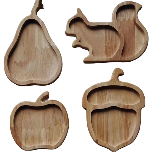 TimberTales Tray – Wooden Snack Tray with Fruit & Animal Patterns