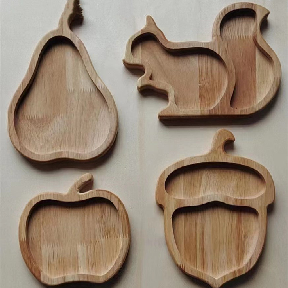 TimberTales Tray – Wooden Snack Tray with Fruit & Animal Patterns