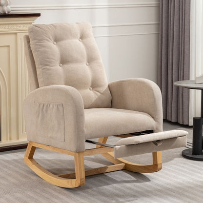LuxeHaven Accent Rocking Chair with Footrest – High Back Rubber Wood Rocking Legs