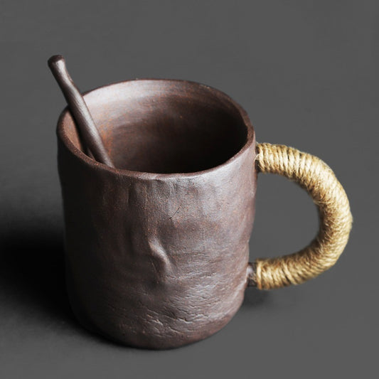 ClayArt Rock Mineral Handcrafted Water Cup – Large Artisan Pottery with Soup Spoon