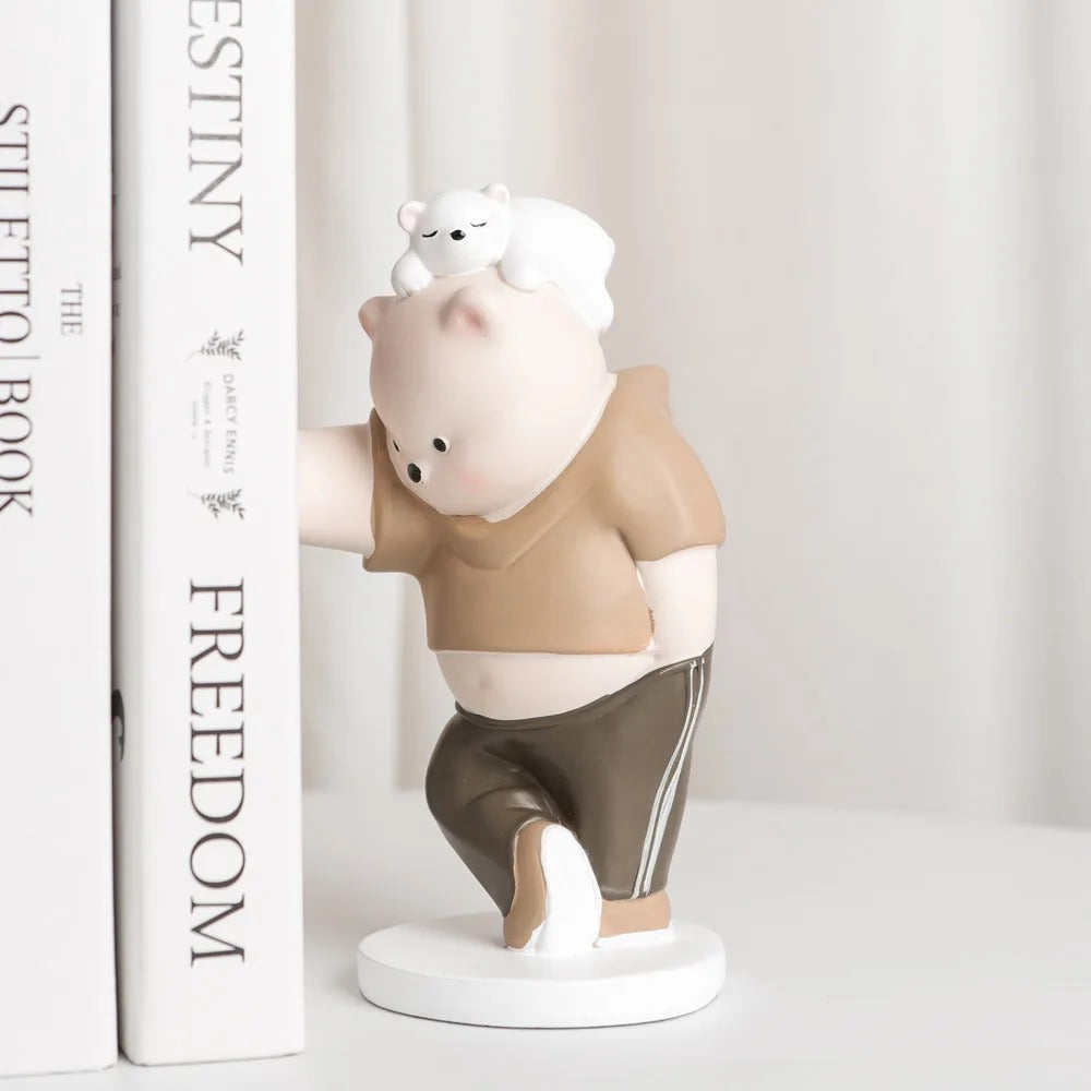 Bear Healing Bookend Ornaments – Resin Table Decorations, Nordic Minimalist Desk Sculpture, Cute Kids & Home Office Display