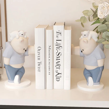 Bear Healing Bookend Ornaments – Resin Table Decorations, Nordic Minimalist Desk Sculpture, Cute Kids & Home Office Display