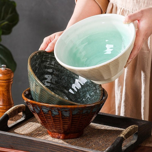 Premium Retro Kiln Baked Household Ceramic Large Ramen Bowl