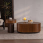 Handcraft Round Nesting Coffee Table Set Of 2, - Chic Wave Stripe