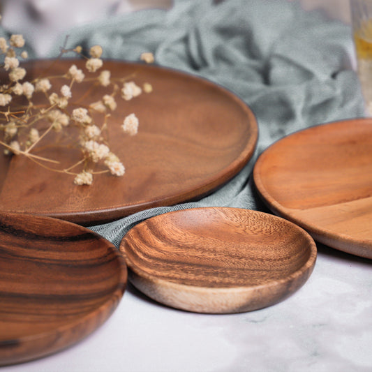 AcaciaCraft Wooden Snack Plate – Natural, Dark Brown
