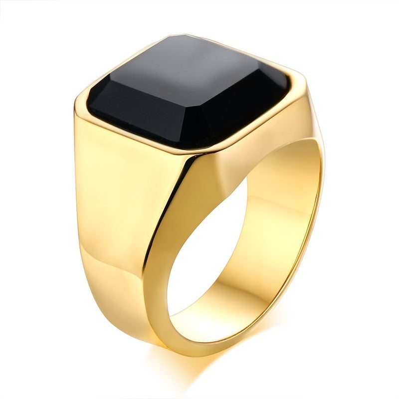 Meiwei Stainless Steel Black Agate Ring – Unisex Geometric Korean Style - Tavira Store | A Luxario Labs Ltd Brand. 