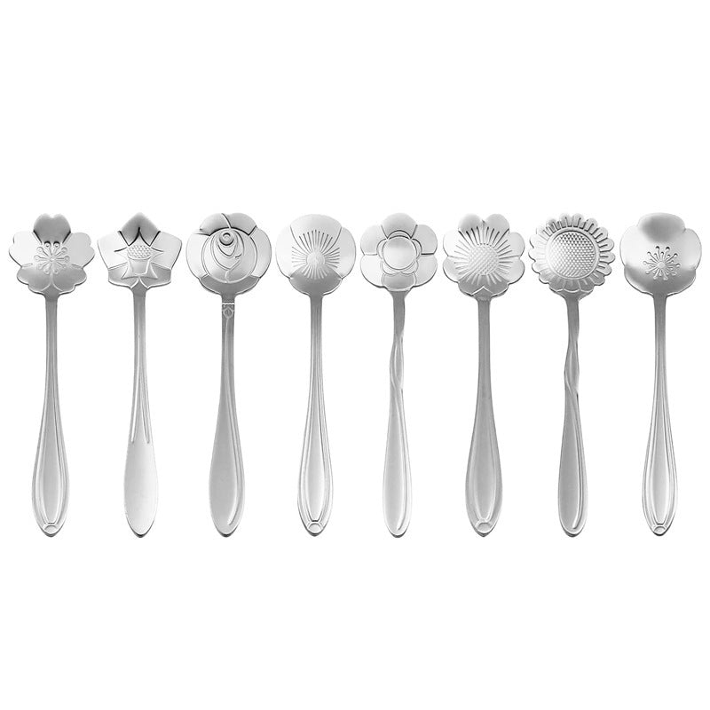 GoldPetal Stainless Steel 8-piece Cherry Blossom Spoon Set – Gold, Silver, Rose Gold.