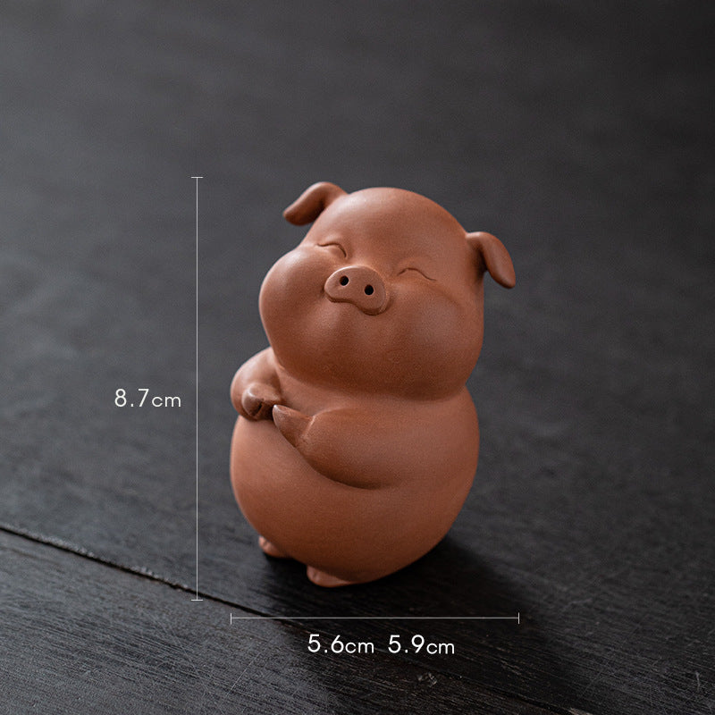 Astoria Zodiac Pig Figurine – Handcrafted Purple Clay Sculpture, Festive & Business Gift.