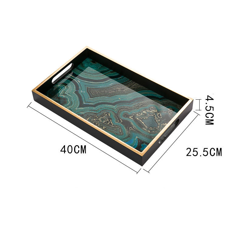 LuxeCraft Agate Stone Pattern Glass Tray – Handmade Decorative Wood & Glass Tray