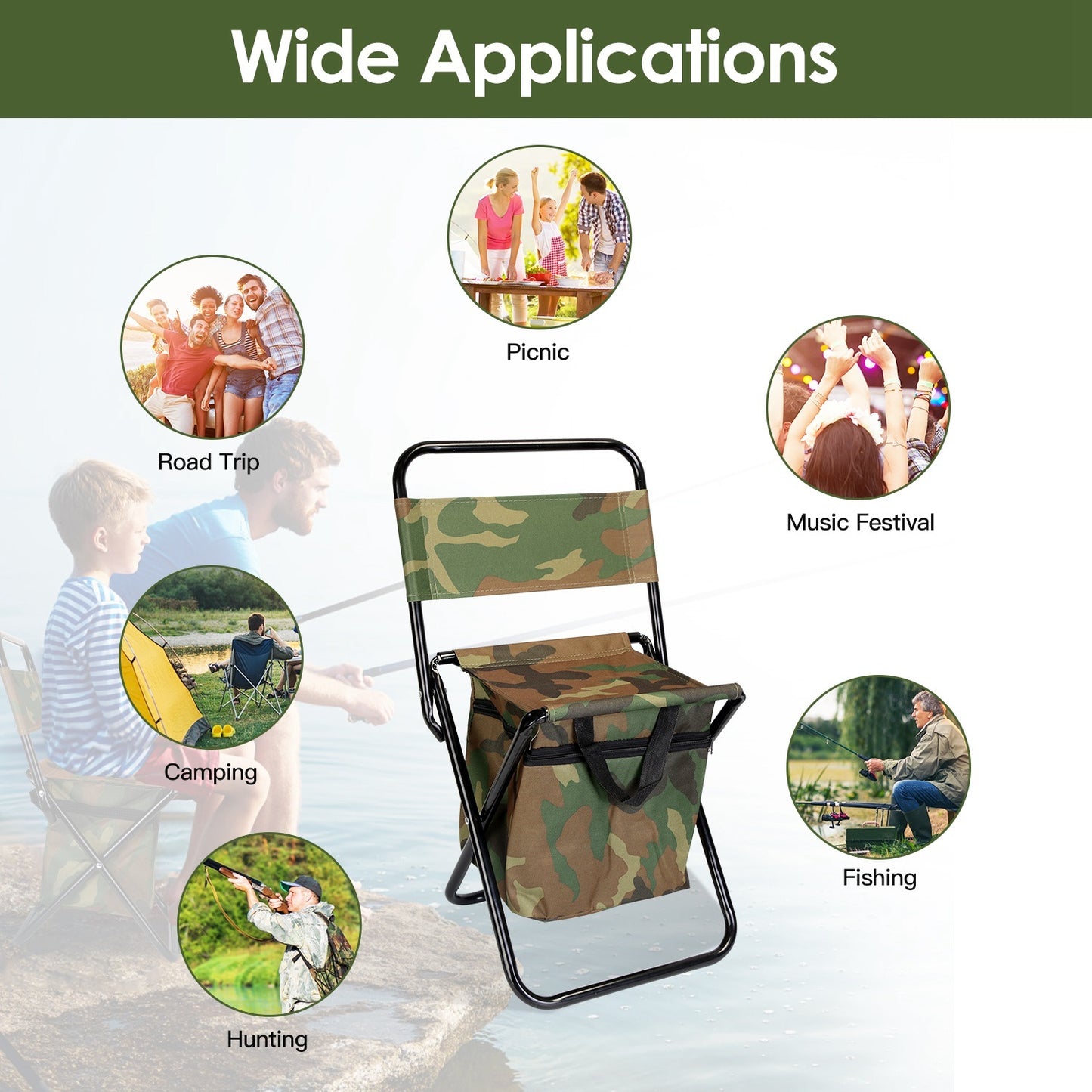 Foldable Fishing Chair With Backrest Built-In Cooler