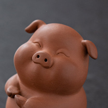 Astoria Zodiac Pig Figurine – Handcrafted Purple Clay Sculpture, Festive & Business Gift
