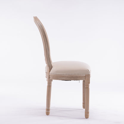 MaisonLuxe French Style Solid Wood Dining Chairs – Set of 2, Cream Linen & Rattan Back
