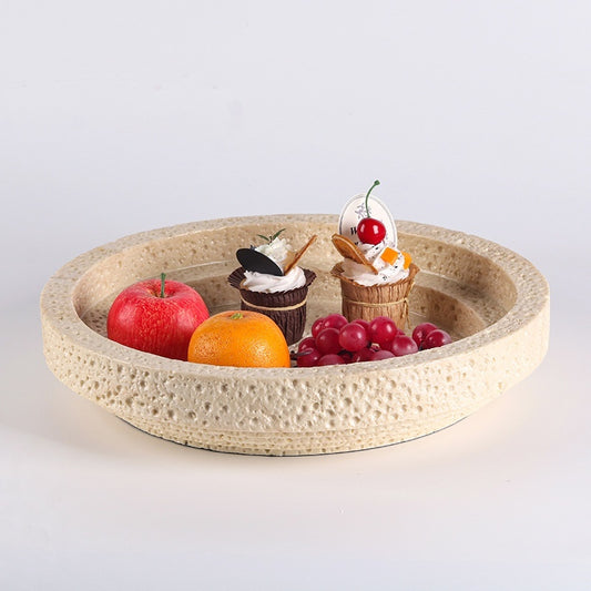 GeoStone Imitation Yellow Cave Stone Geometric Tray – Synthetic Resin Decorative Plate for Dining Table & Hallway