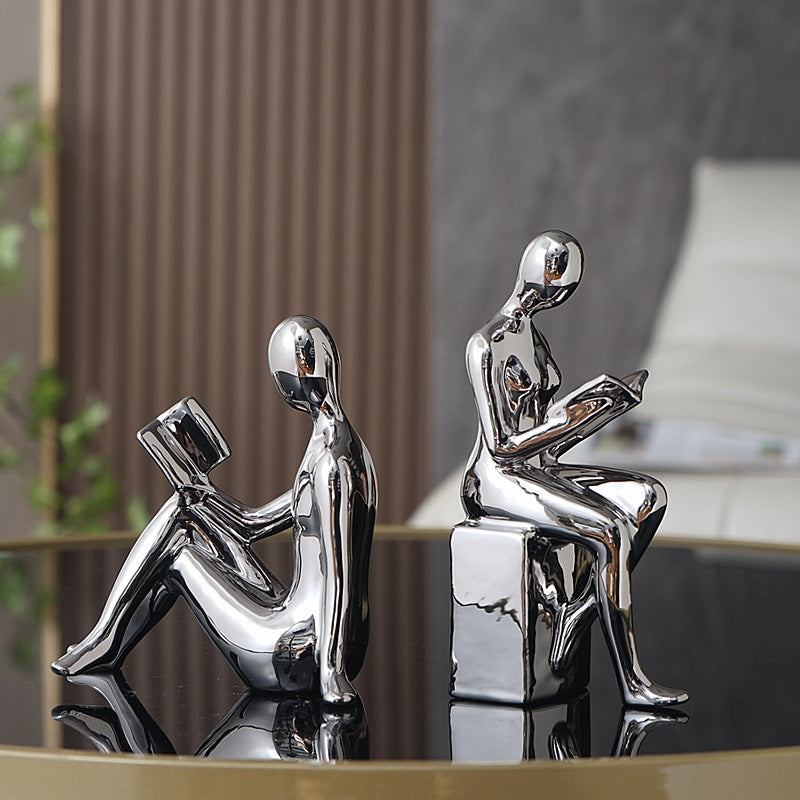 Novare Silver Electroplated Abstract Bookend – Modern Minimalist Ceramic Artware Ornament