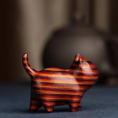 Handcrafted Sandalwood & Ebony Cat Figurines – Minimalist Wooden Animal Ornaments Collection