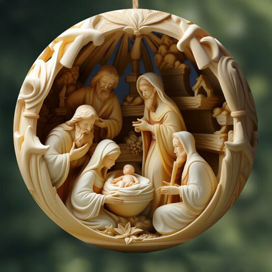 FableWood Luxury Wooden Pendant – 3D Sheared Human & Baby Figures, 7.6×7.6×0.4cm
