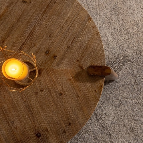Rustic Round Wooden Coffee Table – Solid Wood Minimalist Design for Living Room, Apartment & Office, Easy Assembly