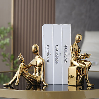 Novare Silver Electroplated Abstract Bookend – Modern Minimalist Ceramic Artware Ornament