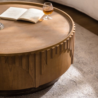 Handcrafted Relief  Wood  Round  Solid Table