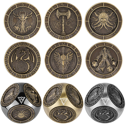 Diceoria 6-Pack Retro DND Dice Wheel Gift Set – Metal Polyhedral RPG Game Accessories