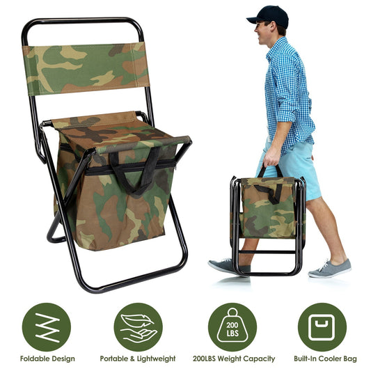 Foldable Fishing Chair With Backrest Built-In Cooler