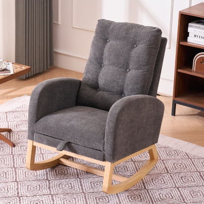 LuxeHaven Accent Rocking Chair with Footrest – High Back Rubber Wood Rocking Legs