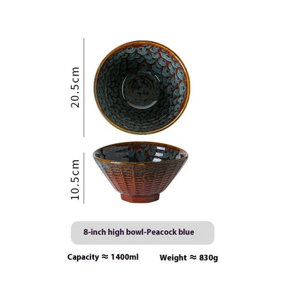 Premium Retro Kiln Baked Household Ceramic Large Ramen Bowl