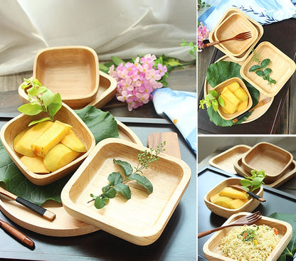 WoodSquare Japanese Rubber Wood Plate – Multi-Purpose Natural Serving Tray