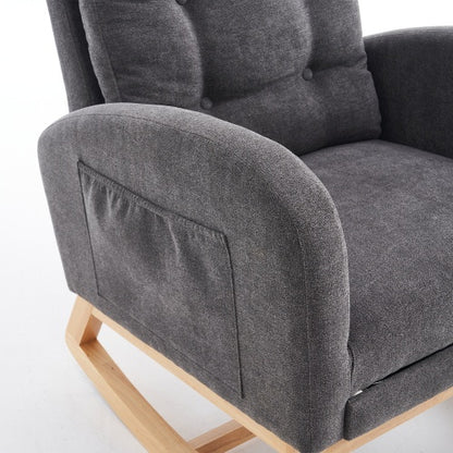 LuxeHaven Accent Rocking Chair with Footrest – High Back Rubber Wood Rocking Legs