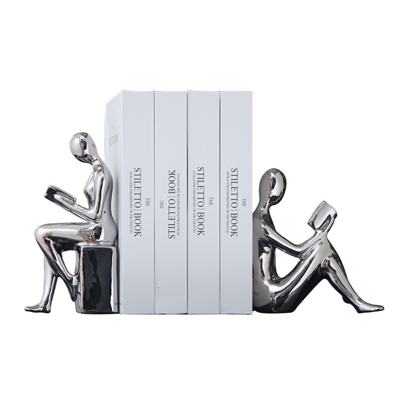 Novare Silver Electroplated Abstract Bookend – Modern Minimalist Ceramic Artware Ornament