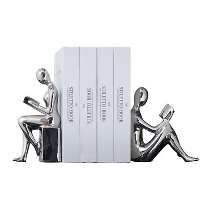 Novare Silver Electroplated Abstract Bookend – Modern Minimalist Ceramic Artware Ornament