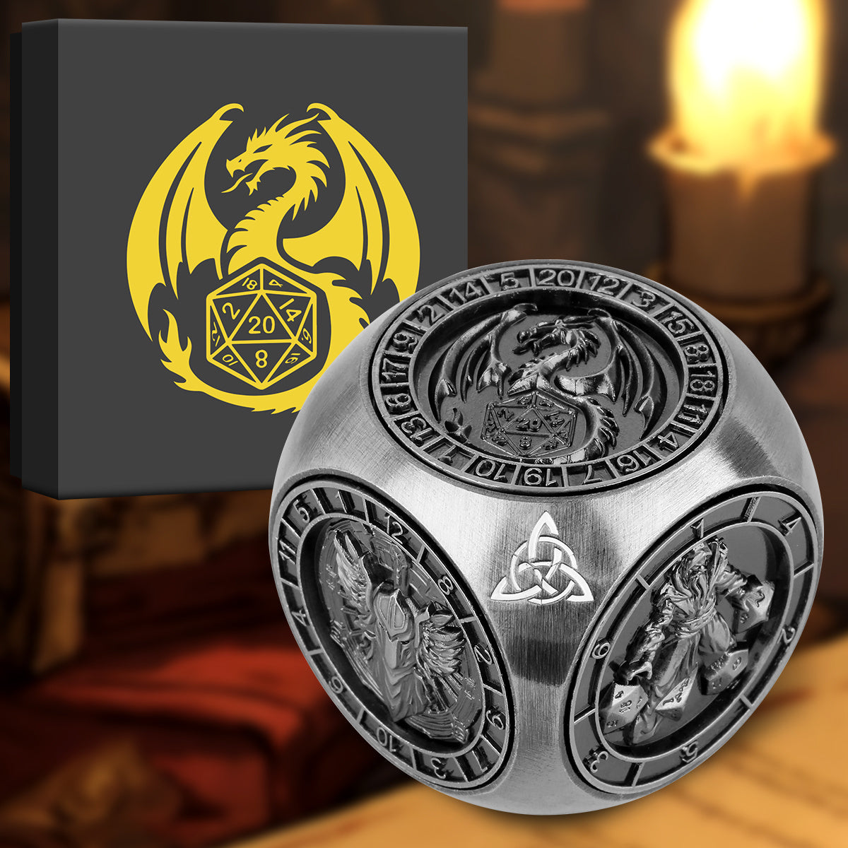 Diceoria 6-Pack Retro DND Dice Wheel Gift Set – Metal Polyhedral RPG Game Accessories