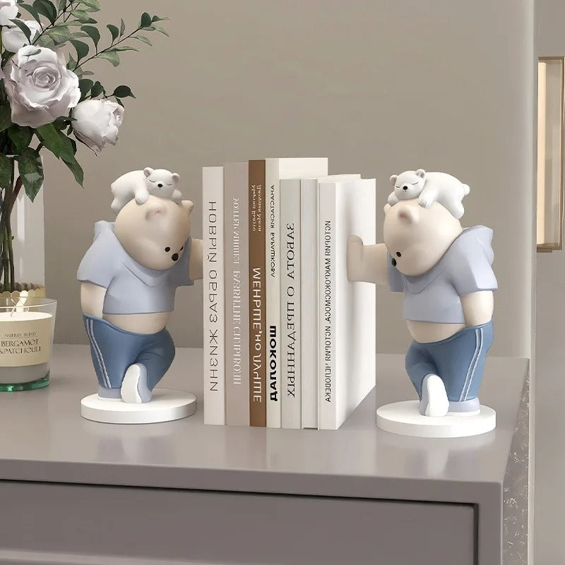 Bear Healing Bookend Ornaments – Resin Table Decorations, Nordic Minimalist Desk Sculpture, Cute Kids & Home Office Display