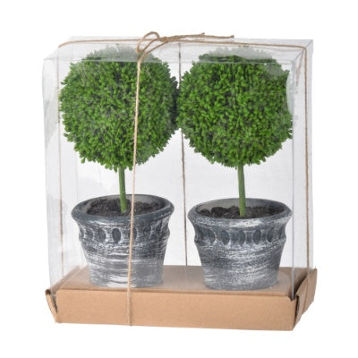 Verdantia Mini Faux Potted Boxwood Topiaries – Set of 3 Decorative Indoor Green Plants