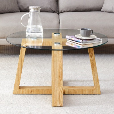 Modern and functional round coffee tables. Clear, tempered glass.