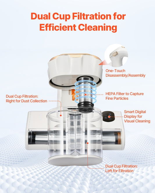 Premium Mattress Vacuum Cleaner 550W – 18Kpa Suction, Dual Dust Bin, HEPA Filter, Heating & UV Cleaning Lights