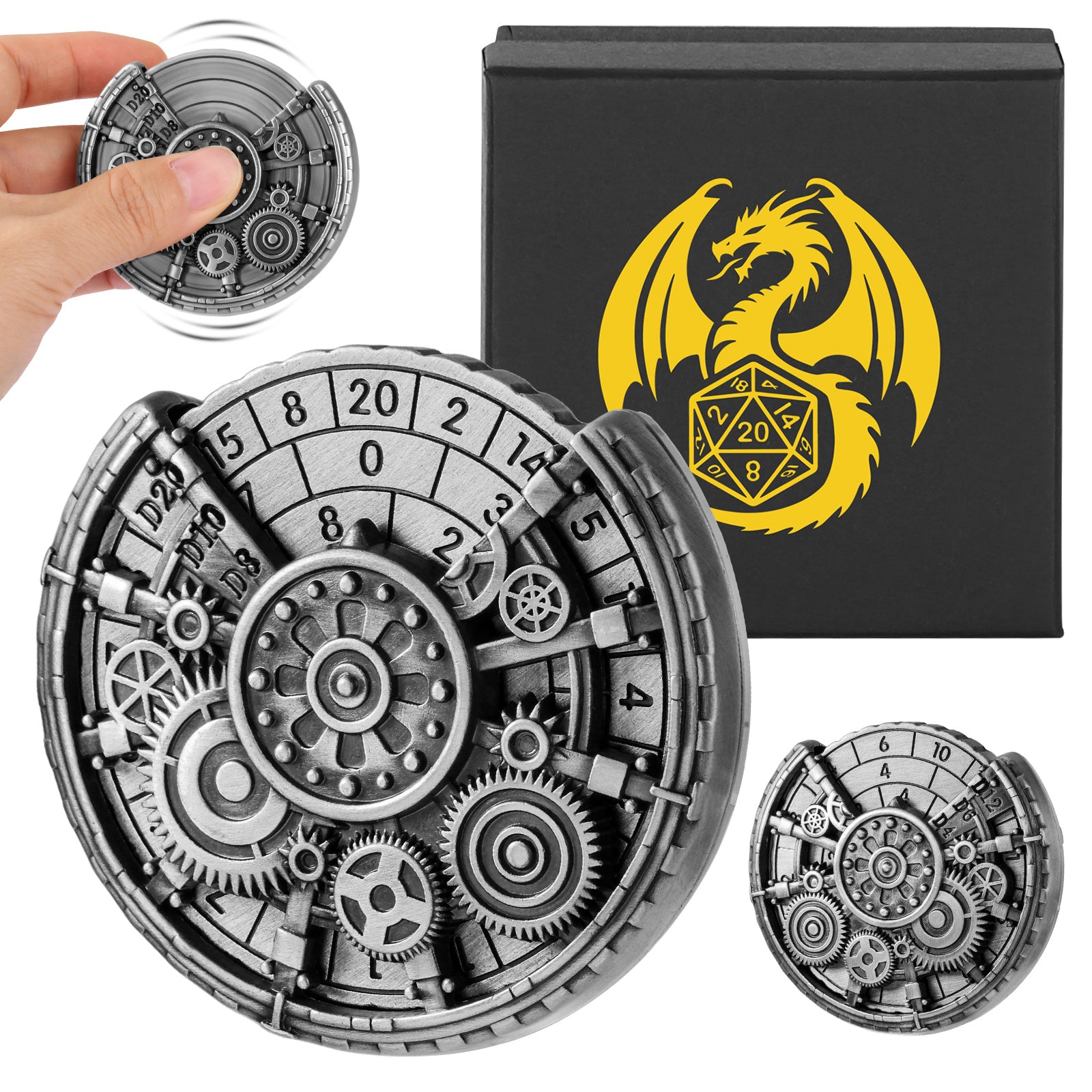 Spinoria Private Model Time Gear – Retro Fingertip Gyroscope & Stress Spinner Dice Gift Box Set.