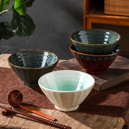 Premium Retro Kiln Baked Household Ceramic Large Ramen Bowl
