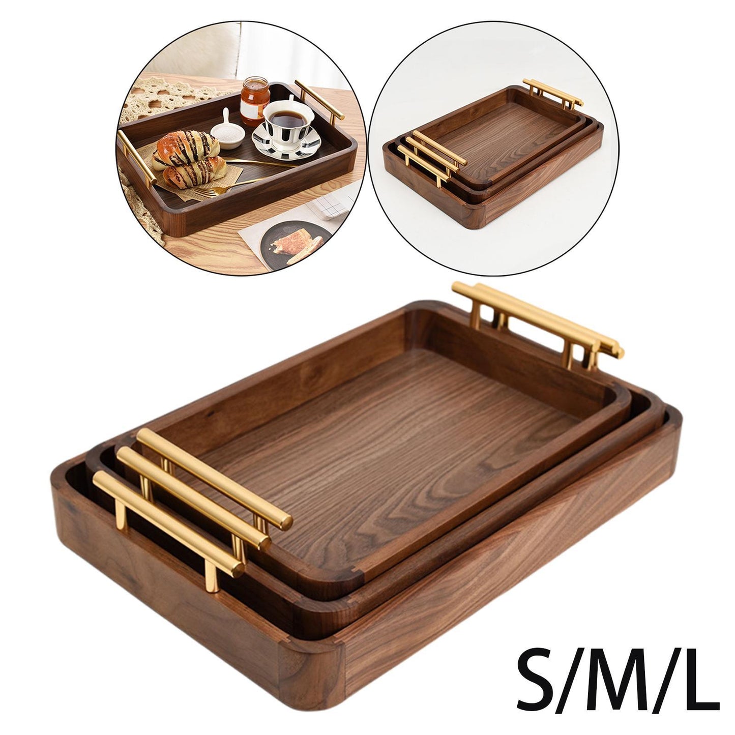 Nuvallo Walnut Rectangular Wooden Tray – Handmade Solid Wood Serving Tray