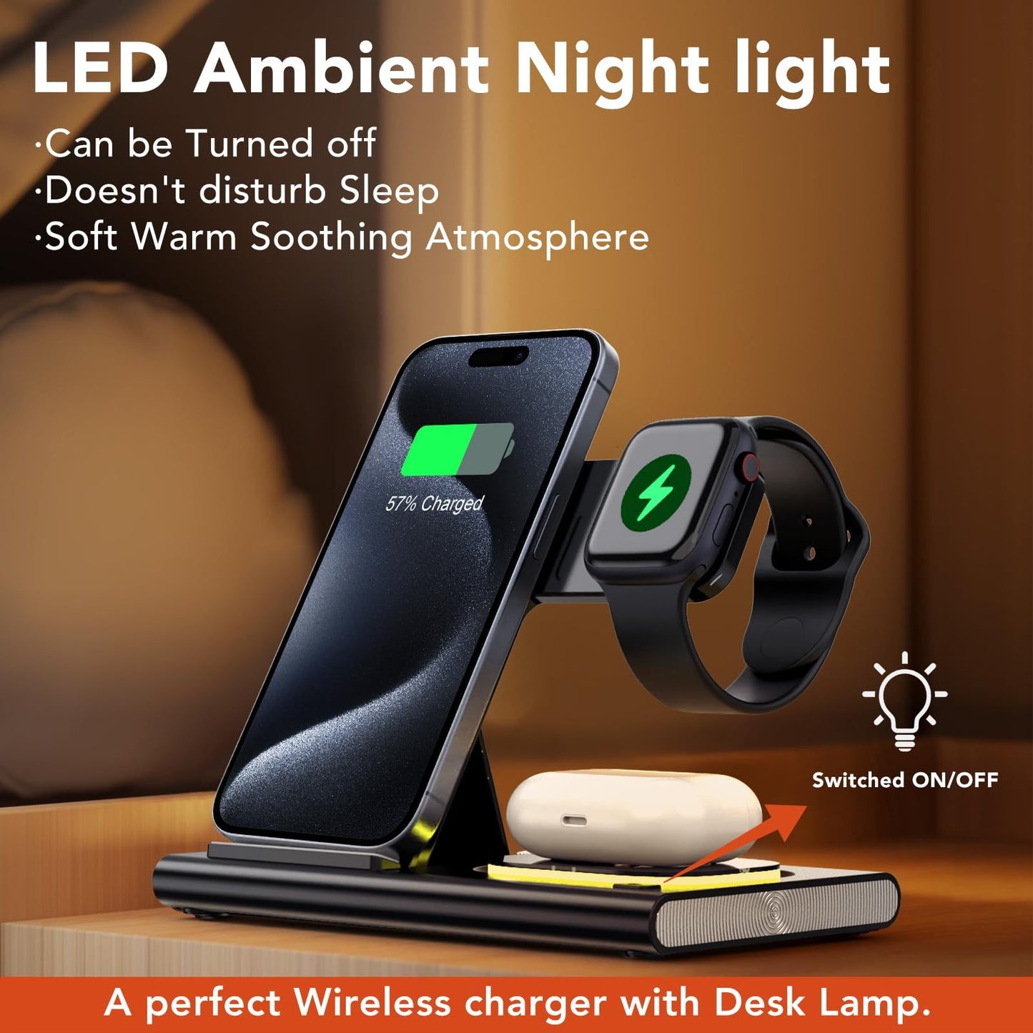 Elite 4 in 1 Wireless Charger 15w – Fast Charging Dock for iPhone, Apple Watch, AirPods with Sleek Foldable Design