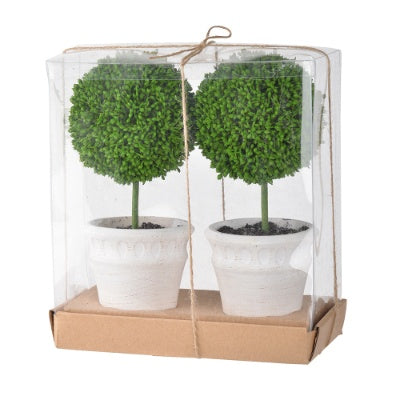 Verdantia Mini Faux Potted Boxwood Topiaries – Set of 3 Decorative Indoor Green Plants
