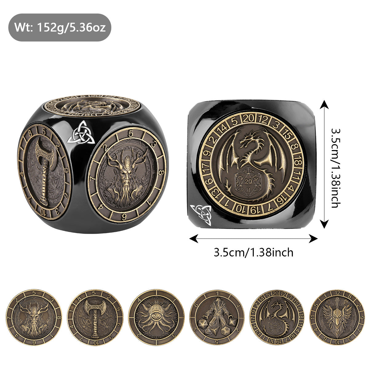 Diceoria 6-Pack Retro DND Dice Wheel Gift Set – Metal Polyhedral RPG Game Accessories