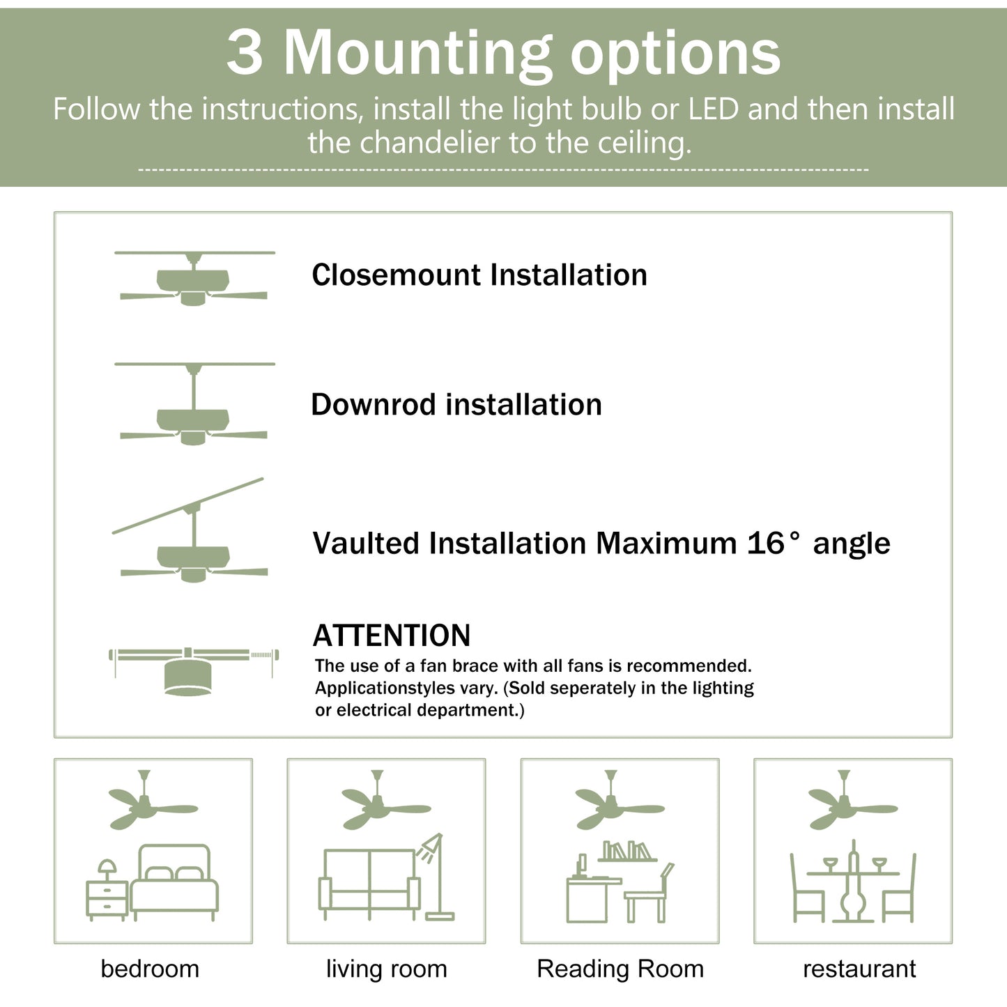 Noiseless In Out door Ceiling Fan With Light With Remote Control
