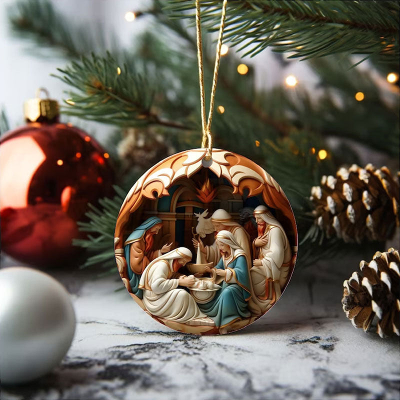 FableWood Luxury Wooden Pendant – 3D Sheared Human & Baby Figures, 7.6×7.6×0.4cm