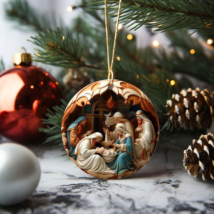 FableWood Luxury Wooden Pendant – 3D Sheared Human & Baby Figures, 7.6×7.6×0.4cm