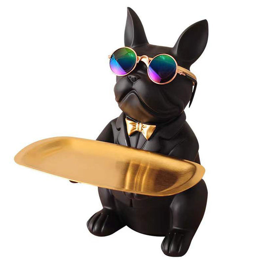 French Bulldog Statue with Tray – Cute Dog Sculpture, Home Decoration & Coin Bank, Black or Brown